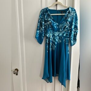 Chic Teal Floral Long Sleeve Dress